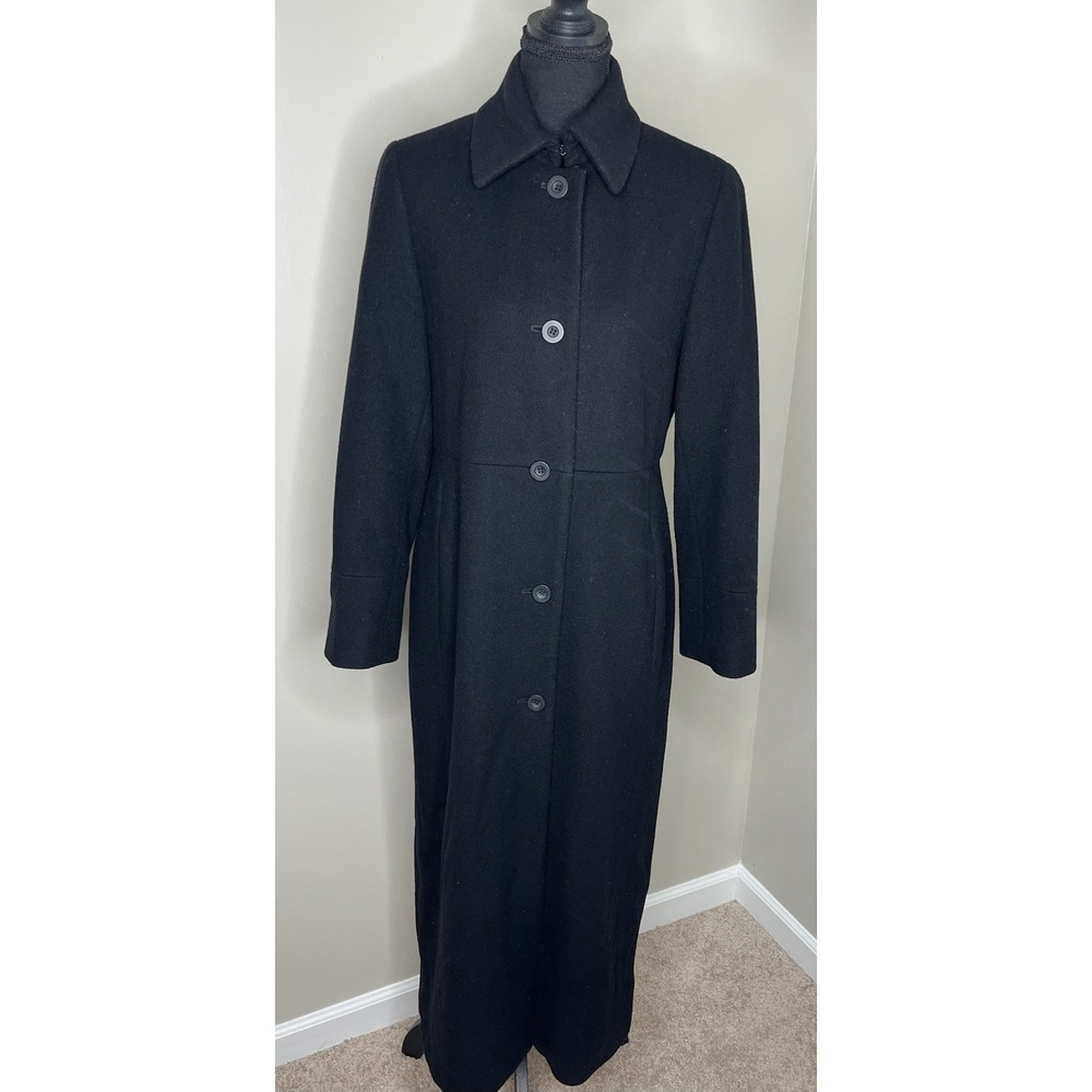 Signature by Harve Benard Women's Black 100% Wool Button Up Long Coat Size 4